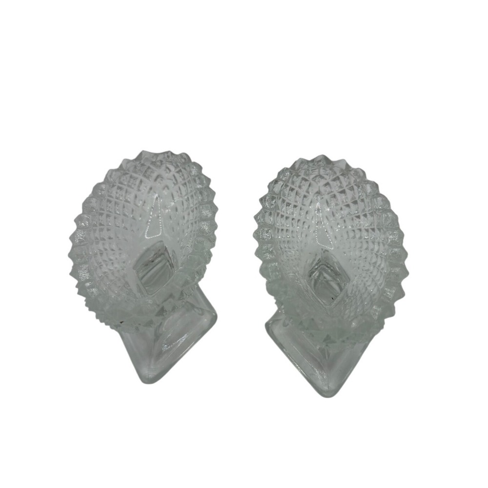 Vintage Clear Pressed Glass Diamond Point Open Salt Cellars Pedestal Set of 2 - Picture 6 of 6